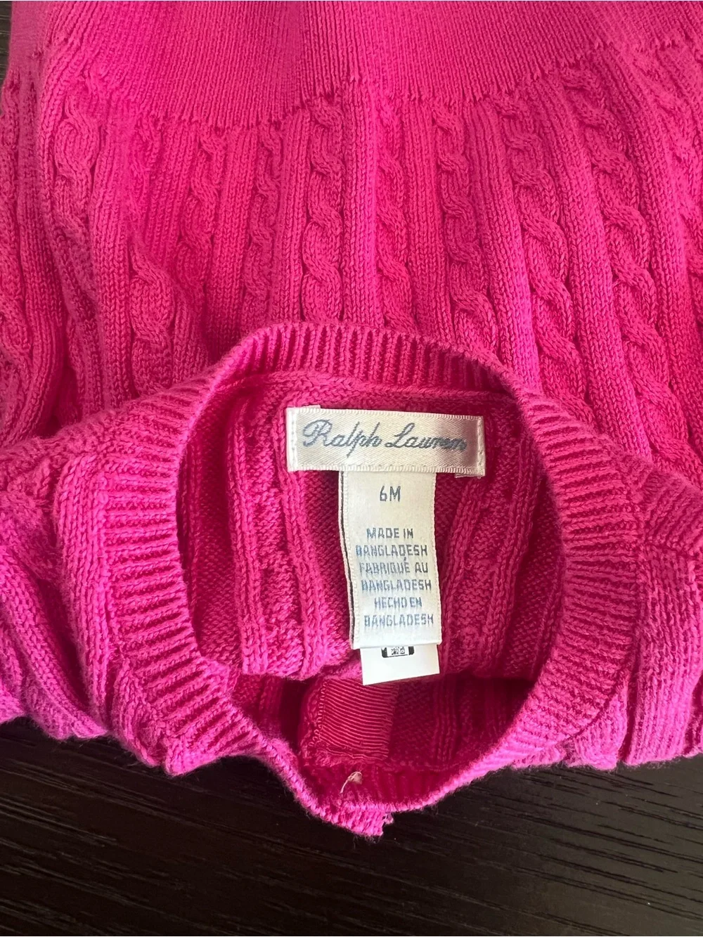 Ralph Lauren Hot Pink Mini-Cable Cotton Cardigan with Blue Pony